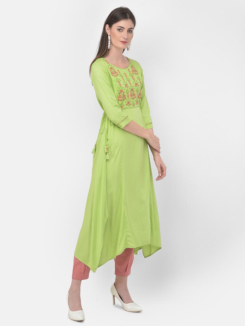 green solid a-line kurta - 18141332 - Zoom Image - 2