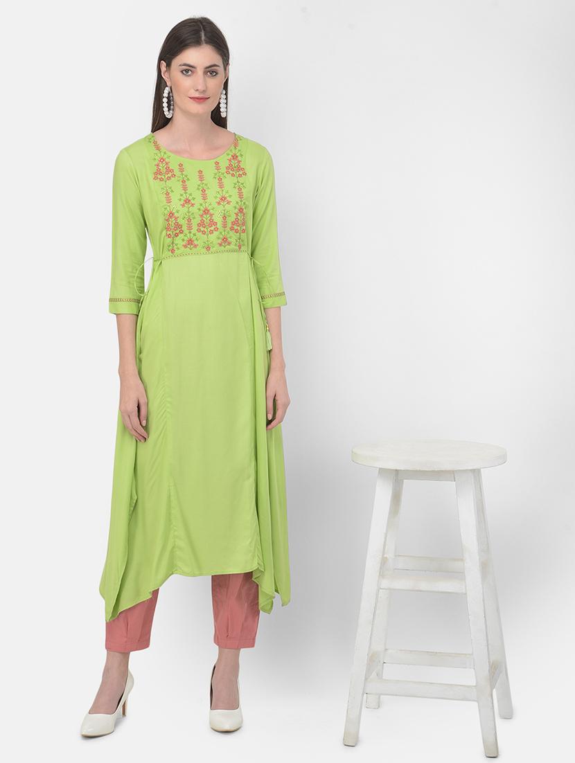 green solid a-line kurta - 18141332 - Zoom Image - 4