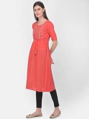 pink solid a-line kurta - 18141336 - Standard Image - 3