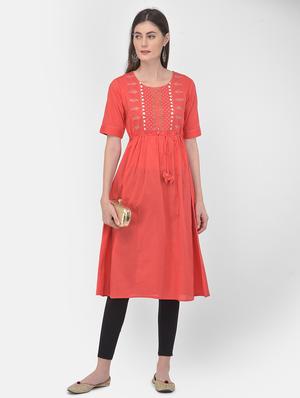 pink solid a-line kurta - 18141336 - Standard Image - 5