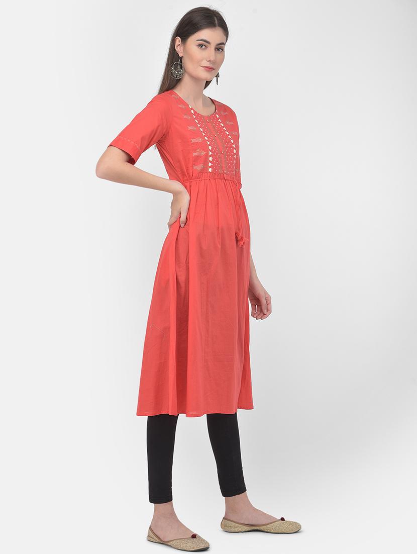 pink solid a-line kurta - 18141336 - Zoom Image - 2