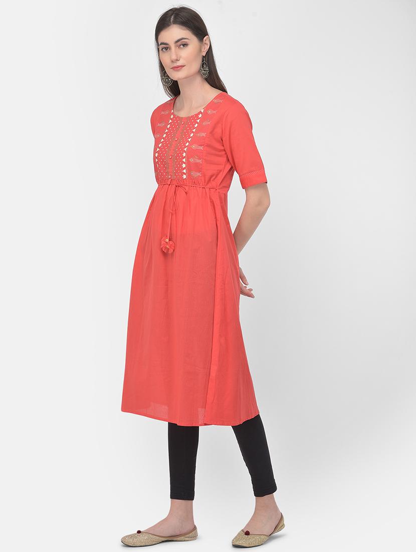 pink solid a-line kurta - 18141336 - Zoom Image - 3