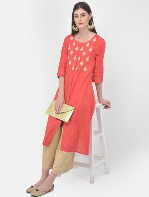 pink solid a-line kurta - 18141337 - Standard Image - 4