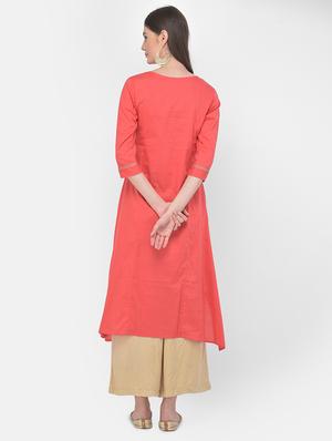 pink solid a-line kurta - 18141337 - Standard Image - 5