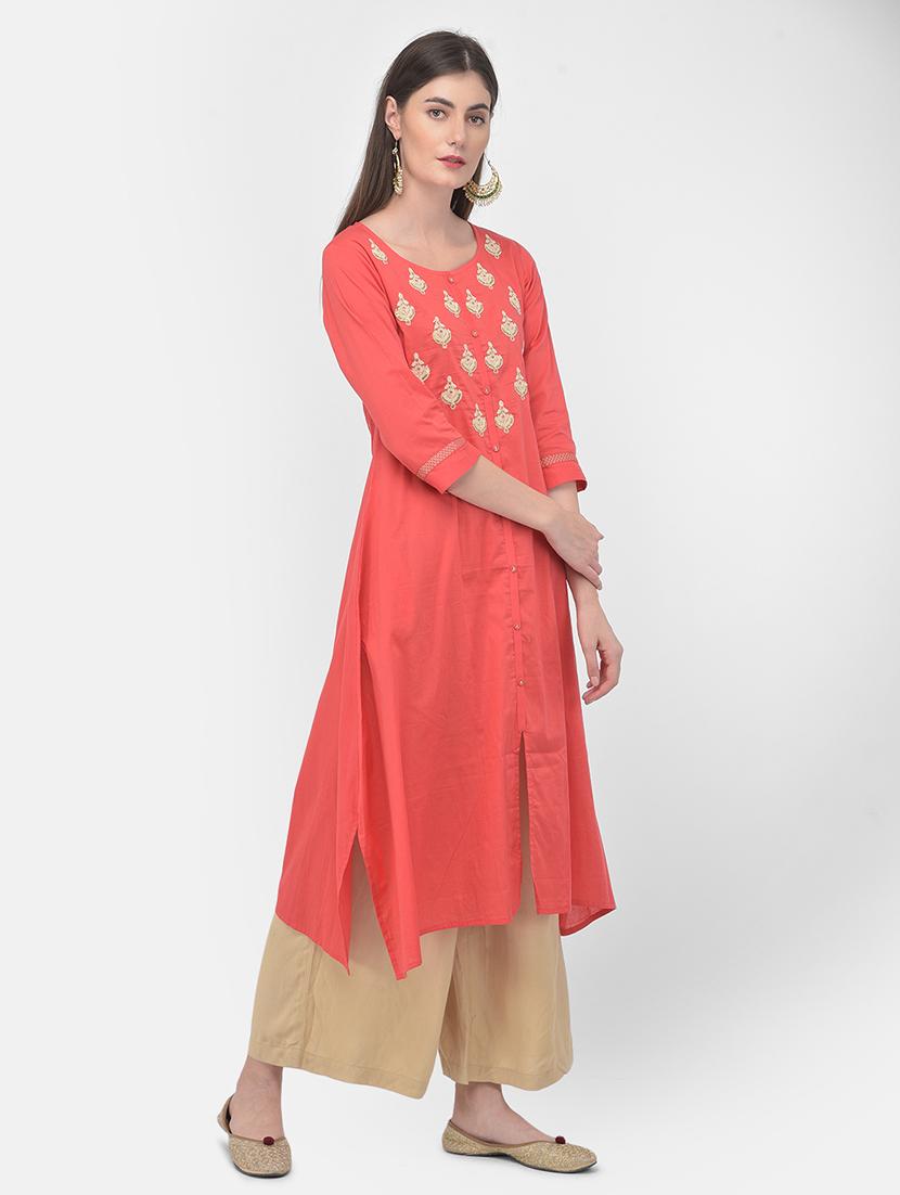 pink solid a-line kurta - 18141337 - Zoom Image - 2
