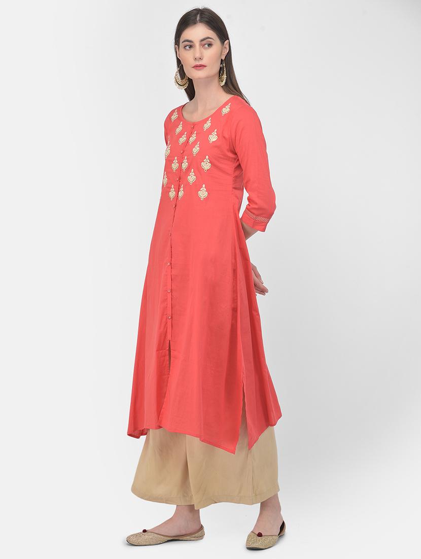 pink solid a-line kurta - 18141337 - Zoom Image - 3