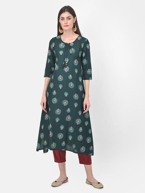 green printed a-line kurta - 18141345 - Standard Image - 1