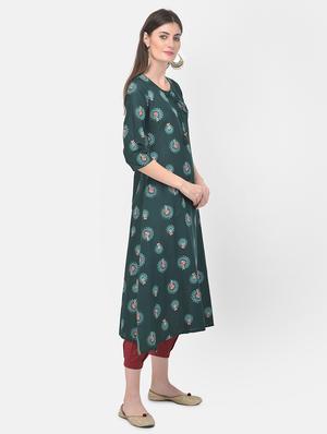 green printed a-line kurta - 18141345 - Standard Image - 2