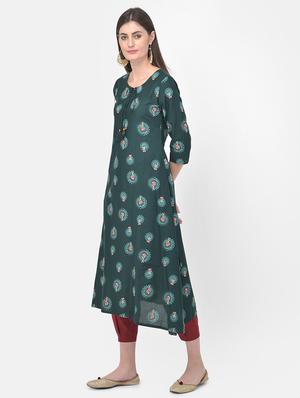 green printed a-line kurta - 18141345 - Standard Image - 3