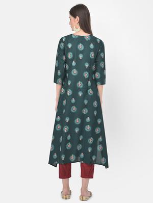 green printed a-line kurta - 18141345 - Standard Image - 4