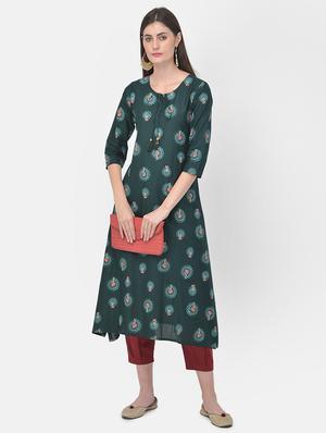 green printed a-line kurta - 18141345 - Standard Image - 5