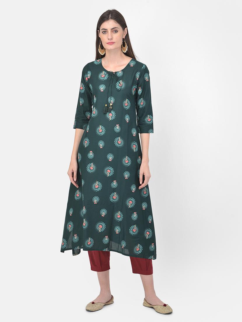 green printed a-line kurta - 18141345 - Zoom Image - 1