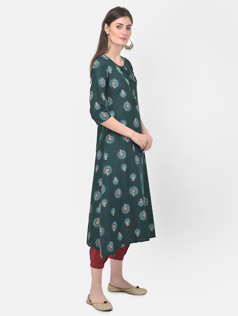 green printed a-line kurta - 18141345 - Zoom Image - 2
