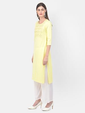 yellow solid straight kurta - 18141367 - Standard Image - 3