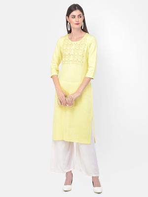 yellow solid straight kurta - 18141367 - Standard Image - 5