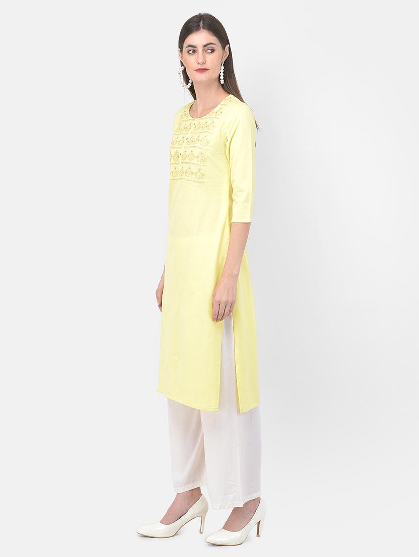 yellow solid straight kurta - 18141367 - Zoom Image - 3