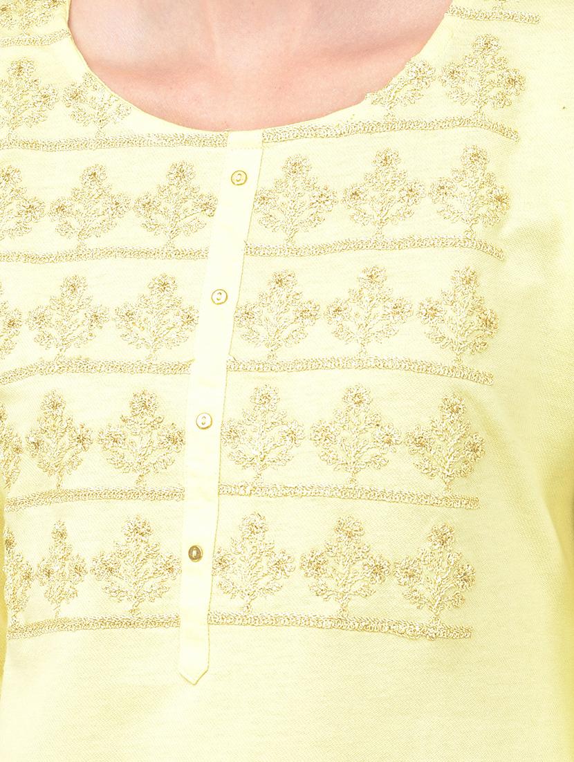 yellow solid straight kurta - 18141367 - Zoom Image - 6