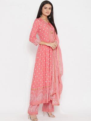 peach rayon kurta pant set - 18141639 - Standard Image - 3