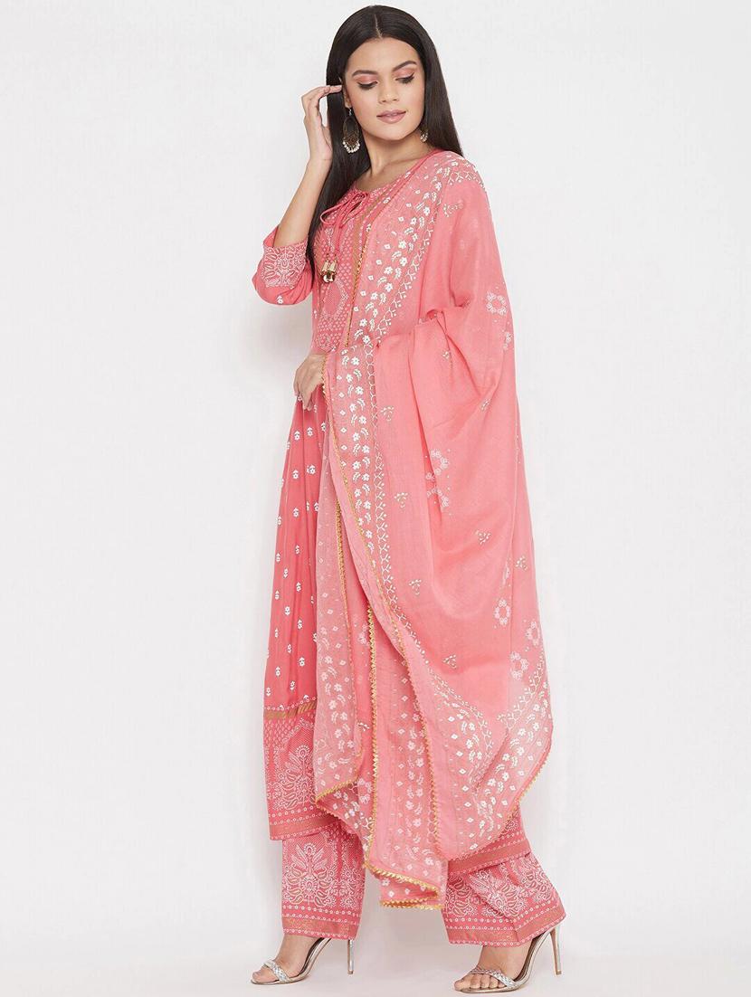 peach rayon kurta pant set - 18141639 - Zoom Image - 2