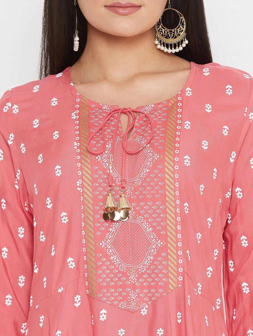 peach rayon kurta pant set - 18141639 - Zoom Image - 5