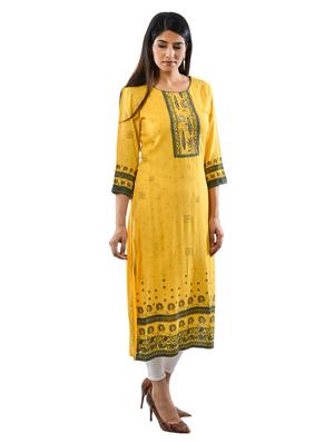 yellow rayon kurta legging set - 18141640 - Standard Image - 3