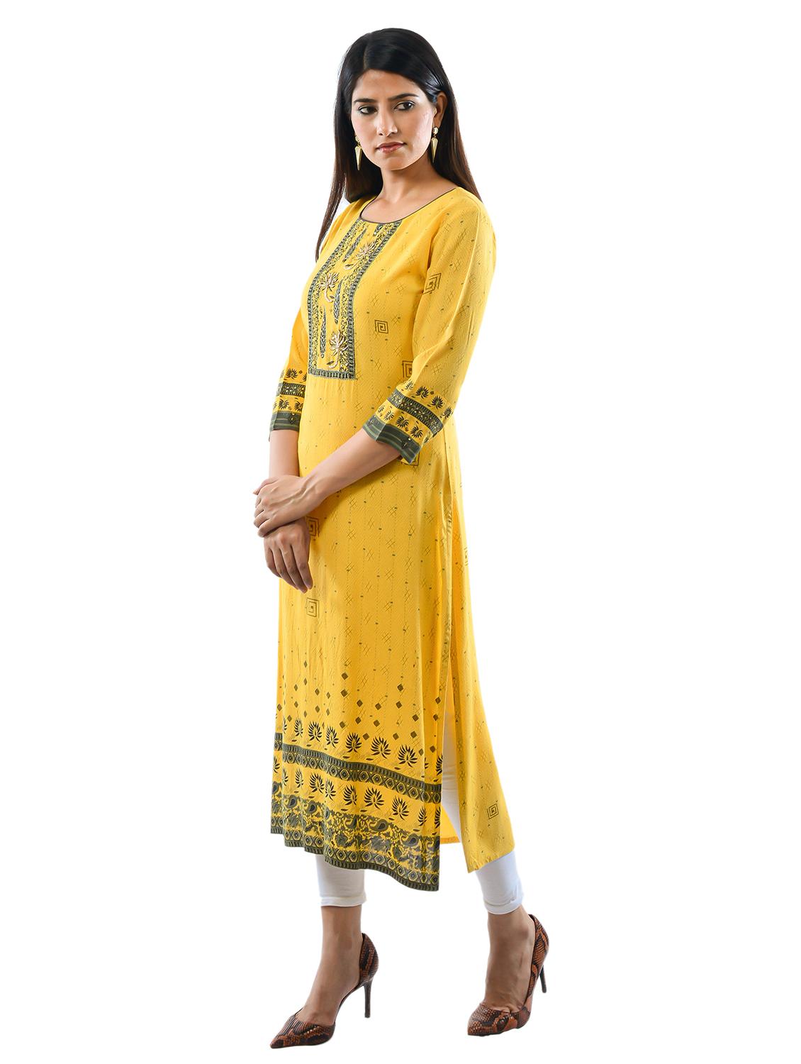 yellow rayon kurta legging set - 18141640 - Zoom Image - 2