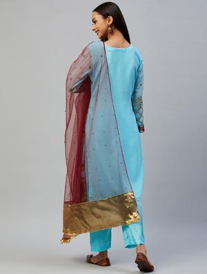 blue unstitched suit set - 18142614 - Standard Image - 3