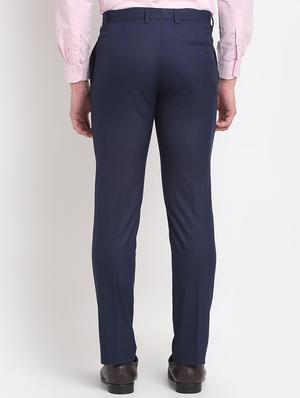 navy-blue checkered formal trouser - 18145032 - Standard Image - 3