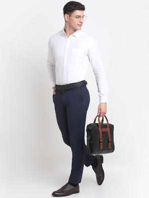 dark blue solid formal trouser - 18145034 - Standard Image - 4