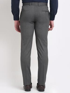 grey solid formal trouser - 18145047 - Standard Image - 3