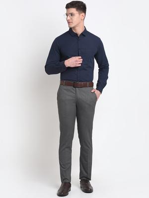 grey solid formal trouser - 18145047 - Standard Image - 4