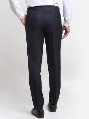 navy-blue solid formal trouser - 18145053 - Standard Image - 3