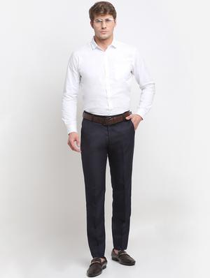navy-blue solid formal trouser - 18145053 - Standard Image - 4