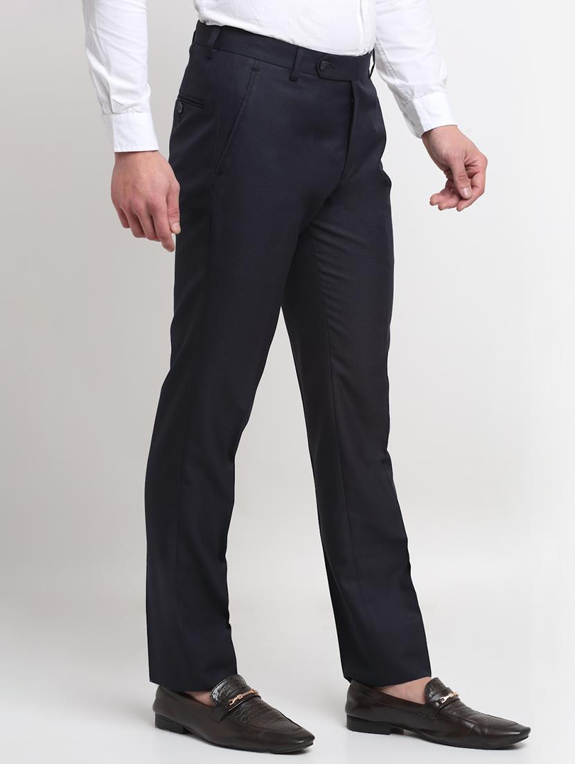 navy-blue solid formal trouser - 18145053 - Zoom Image - 2