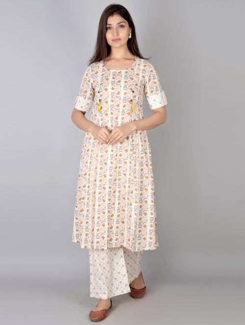 white cotton kurta palazzo set - 18145169 - Standard Image - 1