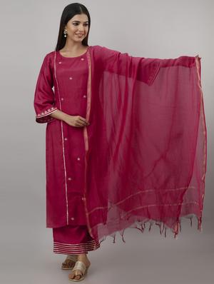 fuchsia rayon kurta churidaar set - 18145201 - Standard Image - 2