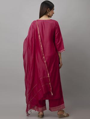 fuchsia rayon kurta churidaar set - 18145201 - Standard Image - 3