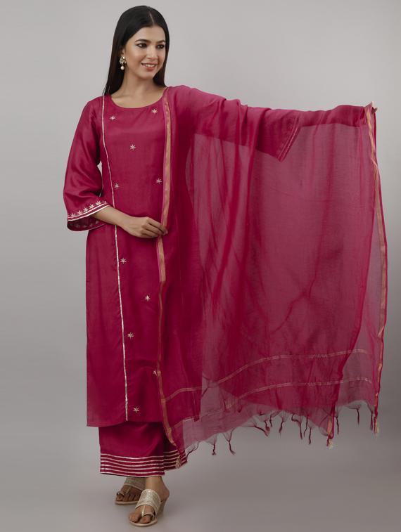 fuchsia rayon kurta churidaar set - 18145201 - Zoom Image - 2
