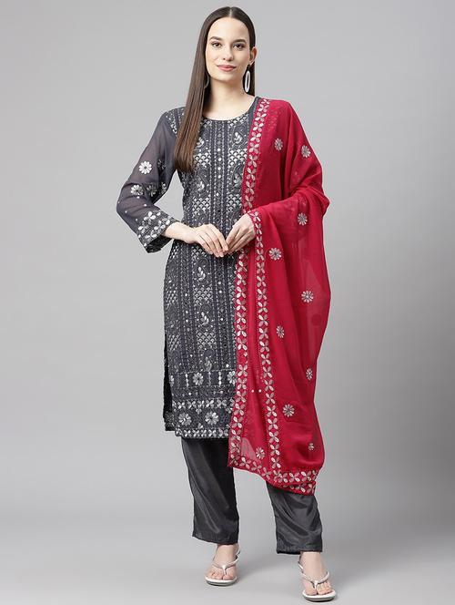 embroidered unstitched suit set - 18145257 - Standard Image - 1