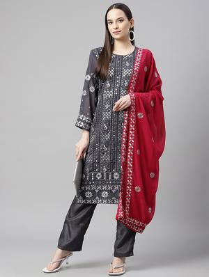 embroidered unstitched suit set - 18145257 - Standard Image - 4