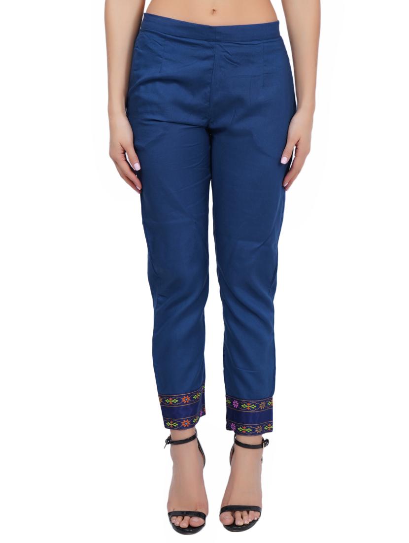 light blue rayon flat front trousers - 18146616 - Zoom Image - 1