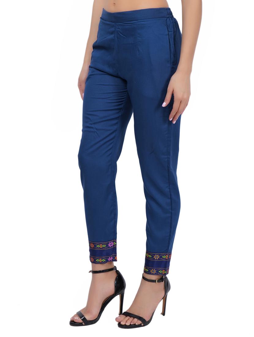 light blue rayon flat front trousers - 18146616 - Zoom Image - 2