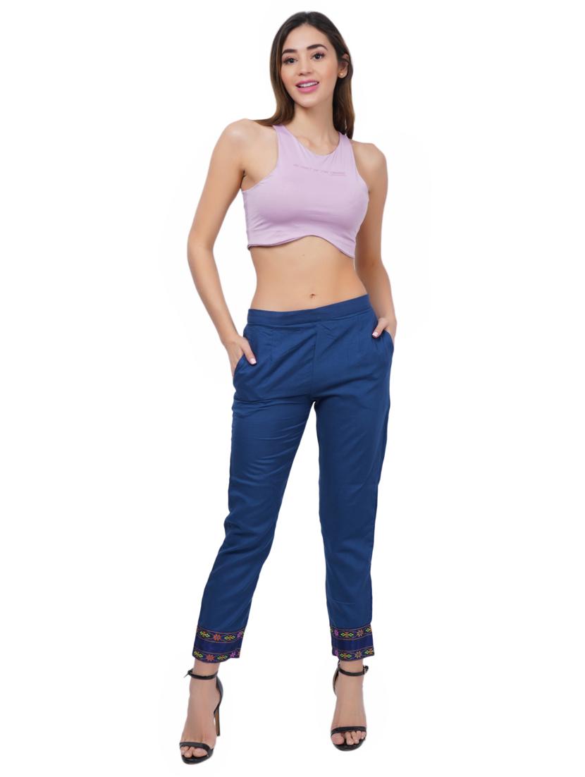 light blue rayon flat front trousers - 18146616 - Zoom Image - 4