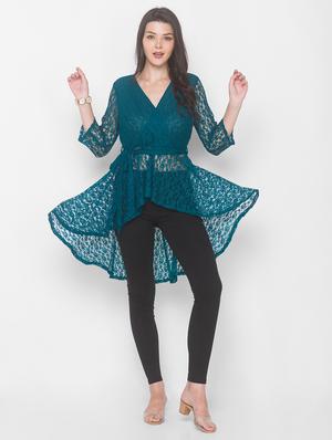 blue georgette highlow top - 18146925 - Standard Image - 4