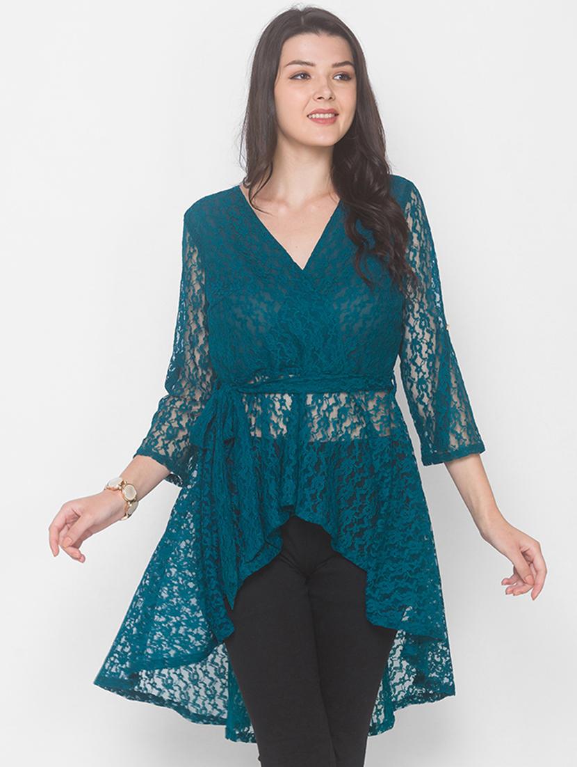 blue georgette highlow top - 18146925 - Zoom Image - 1