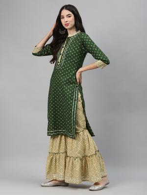 green cotton kurta sharara set - 18151125 - Standard Image - 2