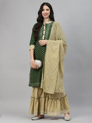 green cotton kurta sharara set - 18151125 - Standard Image - 4