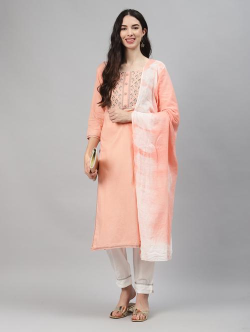 peach rayon kurta pant set - 18151147 - Standard Image - 1