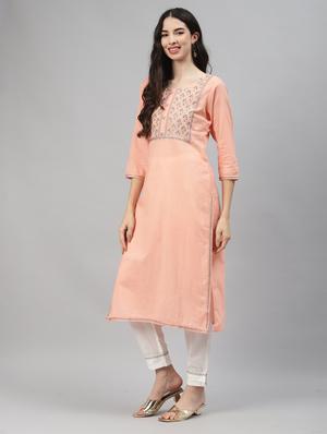 peach rayon kurta pant set - 18151147 - Standard Image - 2