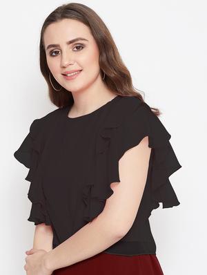 black georgette crop top - 18151331 - Standard Image - 3